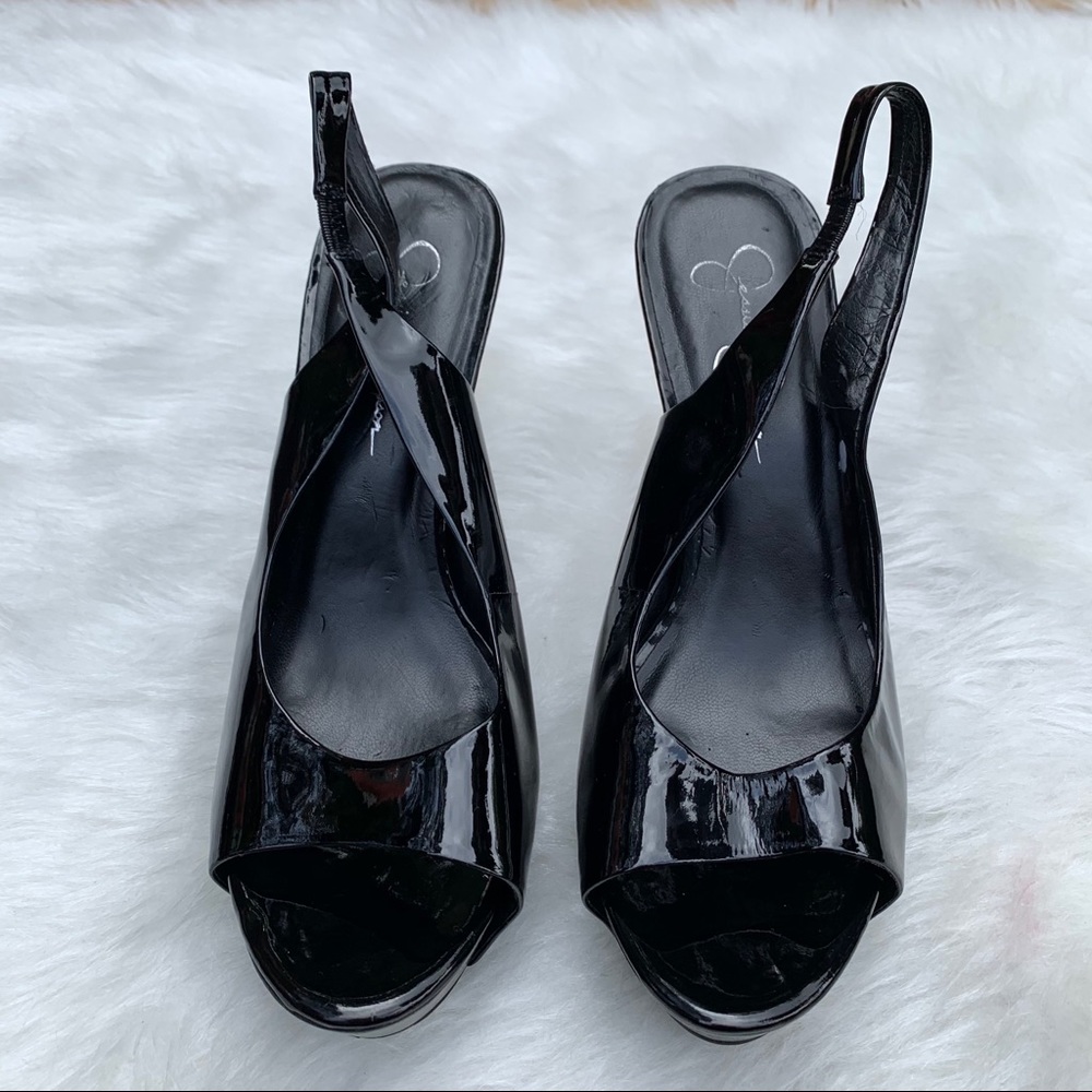 Jessica Simpson Black Patent Leather Slingbacks